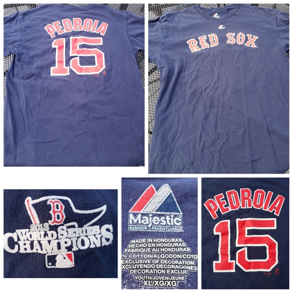 Boston Red Sox MLB Majestic Classic Blue Dustin Pedroia #15 Youth XL T-Shirt
